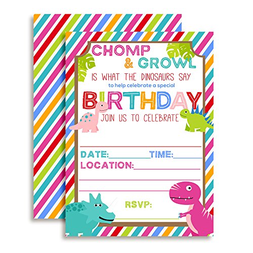 Cute and Colorful Dinosaur Birthday Party Invitations for Girls, 20 5
