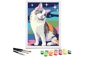 Nariolar Paint by Numbers for Kids Ages 4-8 with 7X9.5 inch Pre-Printed Cardboard,12 Acrylic Paint Pots and 3 Painting Brushes, Craft Gift Room Decor for Children,(Elegant Cat)
