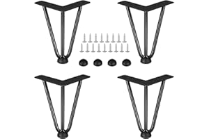 KOMOKERU 6 Inch Hairpin Table Legs, Metal Furniture Legs with 3 Solid Steel Rods, Heavy Duty Coffee Table Legs 880 lbs Load Capacity, Hairpin Desk Legs for Home DIY Cabinets, Sofas, Nightstands, Side Table