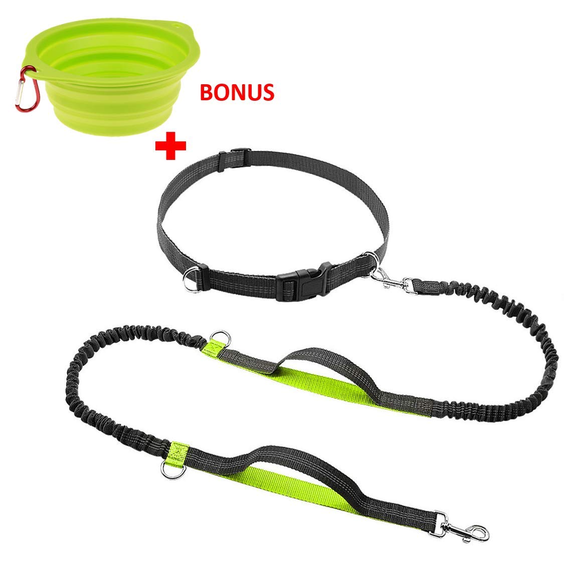 Heart Horse Hands Free Dog Leash with Dual Handle, Retractable Waist Dog Leash Extendible Bungee for up to 150 lbs Large Dogs for Running, Jogging or Walking