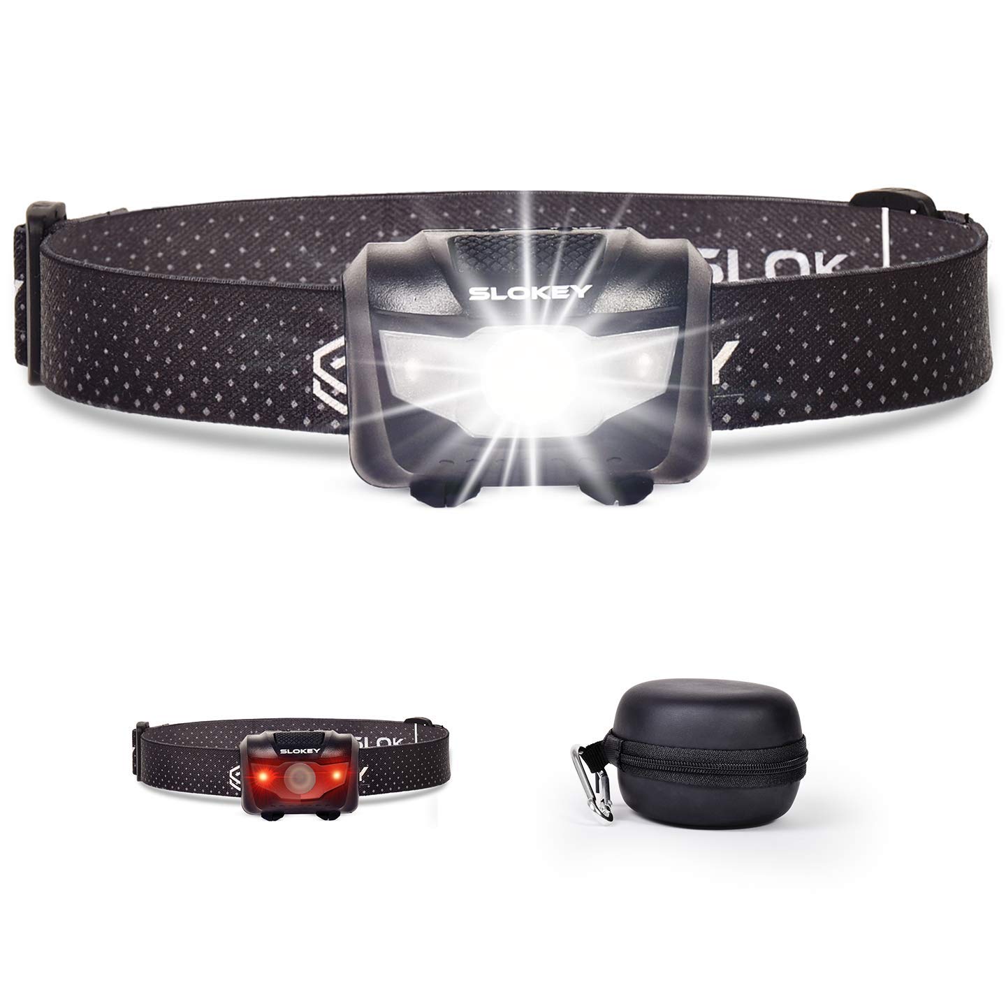 Slokey LED Headlamp - 135 Lumens, up to 25 Hours of Continuous Illumination, Powerful White Light + Red Light, Compact, Lightweight, Ideal for Camping, Running, Hunting, Fishing and Cycling