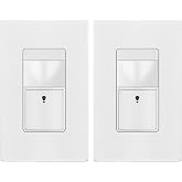 TOPGREENER Motion Sensor Light Switch, No Neutral Required, White, 2 Pack | Occupancy&amp;Vacancy Sensor with Ambient Light Level, Ground Wire Required, 150W LED/CFL, Single Pole, UL listed, TDOS5-JM-W