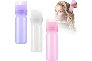 Siyurongg Root Comb Applicator Bottles, 177 ML/6 OZ Hair Oil Applicators, 3pcs Applicator Bottle for Hair Dye Bottle Applicator Brush with Graduated Scale, Hair Root Comb Color Applicator Bottle