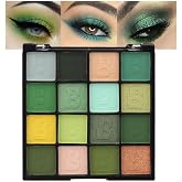 evpct 16 Colors Green Glitter Eye shadow Palette Makeup Waterproof Dark Light Green Yellow orange Brown Shimmer Highly Pigmented Pressed Sparkly Shiny Eyeshadow Palette paletas de sombras para de ojos