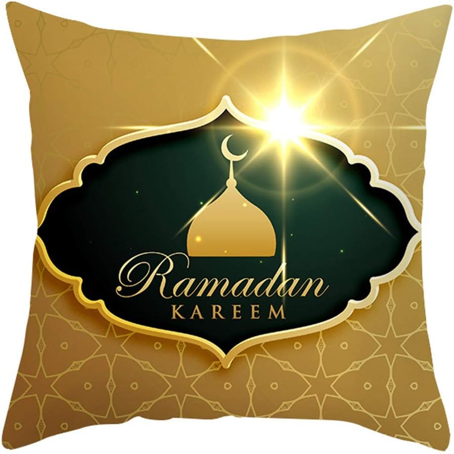 tealn Muslim Ramadan-Iftar Eid Al-Fitr Pillowcase Linen Cushion Cover Decoration Throw Pillow Cover Cushion Case Home Sofa 45cm x 45cm(H04)