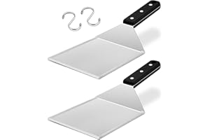 HaSteeL Metal Spatula Set of 2, Stainless Steel Large Griddle Spatulas with ABS Handle, Heavy Duty Hamburger Turner Pancake Flipper Great for Teppanyaki Flat Top BBQ Cooking, Dishwasher Safe & 2 Hooks