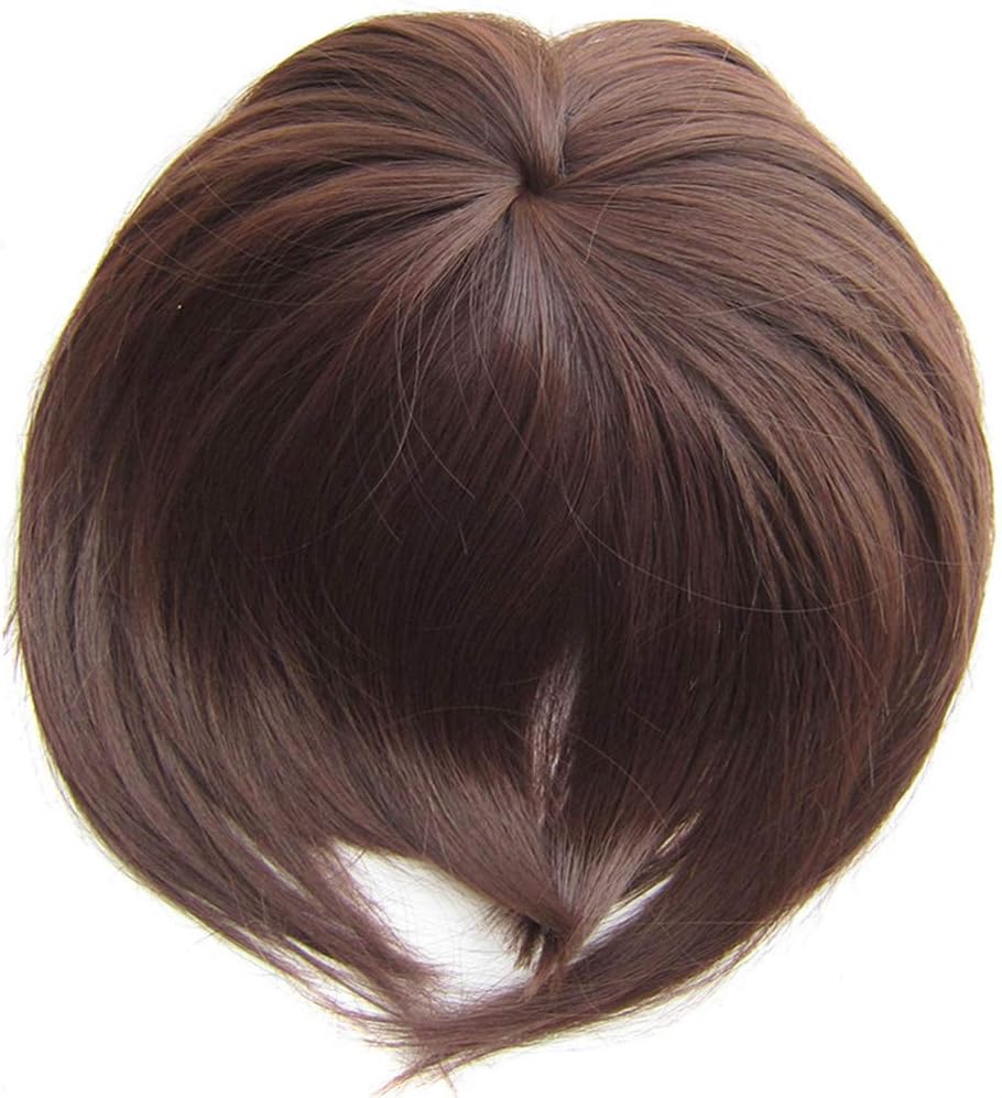 PrettyWit Hair Bang Extensions Clip in on Highlighted Bang Extensions for Women Girls-Medium Brown & Dark Auburn M4/33