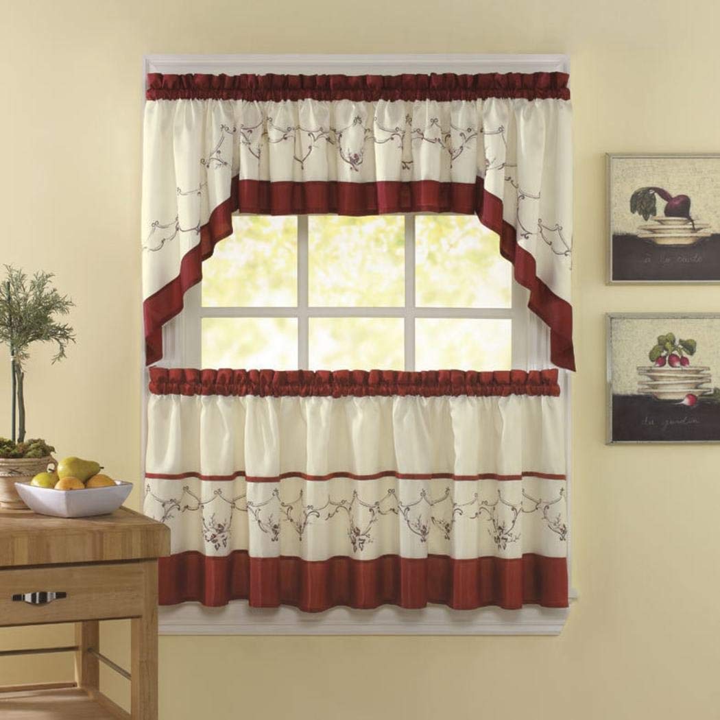 Amazon Com Osd 5pc Cinnabar Ivory Floral Embroidered Kitchen