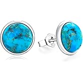 AIBAO Real Turquoise/Lapis Lazuli/Malachite Stud Earrings for Women Western Boho Jewelry Hypoallergenic 925 Sterling Silver Earrings Studs