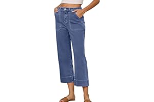 Capri Jeans for Women Stretch Crop Mid Rise Skinny Jeans Button Curvy Dressy Wide Leg Summer Denim Capri Pants