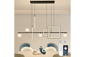 ORANOOR Modern LED Pendant Lights, 47in Dimmable Linear LED Chandelier Lighting, Square Black & Gold Dining Room Hanging Light Fixtures Kitchen Island Globe Pendant Light for Dining Table (4200lm)