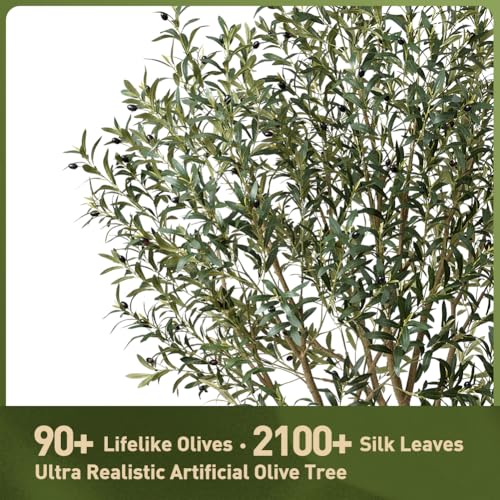 Verinatural Olive Tree Artificial Indoor 8ft - UV Resistant Large Fake Plants - Realistic Faux Olive Tree in Pot - Tall Artificial Plants Outdoor for Home, Patio, Living Room, Office Decor,VN138