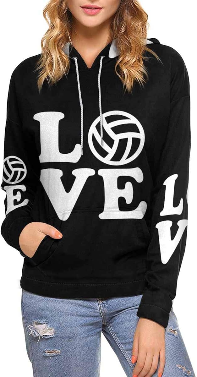 I Love Volleyball Women's Hoodies Sweatshirt Pullover S