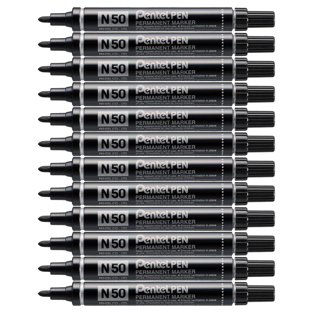 Pentel N50 Permanent Marker Bullet Tip 2.2mm Line, Black ink (Pack of 12)