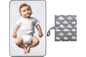 PHOEBUS BABY Portable Diaper Changing Pad for Baby - Waterproof Compact Changing Mat with Wrist Strap - Wipeable Travel Changing Pad for Diaper Bag(Doodle Clouds)
