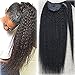 Fshine 26 inch Natural Black Human Hair Ponytail Extension for Long Hair Kinky Straight One Piece 100g