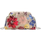 Verdusa Women's Floral Sequin Beaded Clutch Purses Ruched Magnet Handbags with Chain Strap