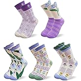 HOMSSEM Floral Crew Socks – 5Pair Flower Graphic Soft Cotton Socks for Women, Teen Girls – for Sandals, – Cute Vibrant Colors