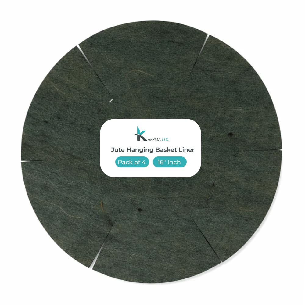 Karrma Ltd. Jute Hanging Basket Liner 16 inch Pack of 4 Natural Biodegradable Planter Liners for Hanging Baskets & Planters