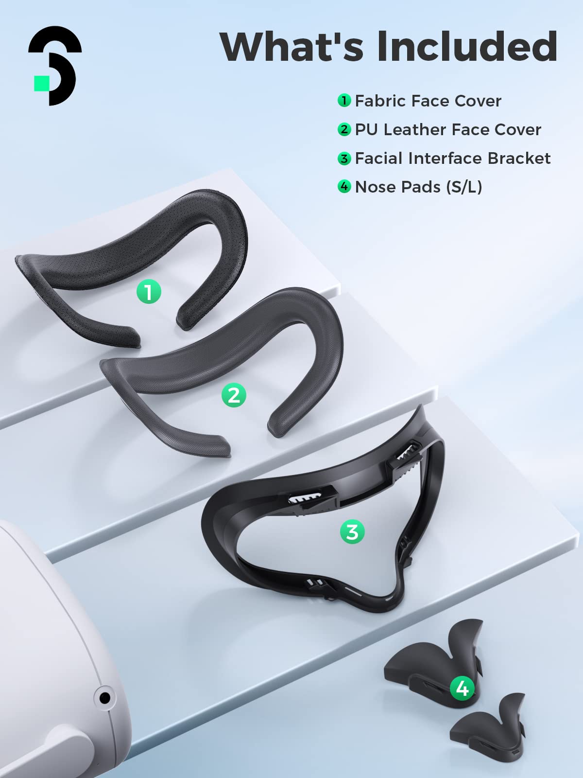 Face Pad Compatible with Oculus Quest 2,SOOMFON Face Interface Compatible with Oculus/Meta Quest 2,Face Cushion with 2 Replacement Pads Soft Face Pads Anti-light Nose Pads (L/S) Nose Guard Accessories