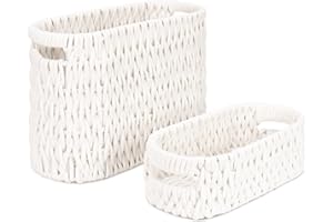 Boho Toilet Paper Storage Baskets, Cotton Rope Woven Bathroom Basket Set of 2, Standing Toilet Paper Holder for 6 Mega Rolls,