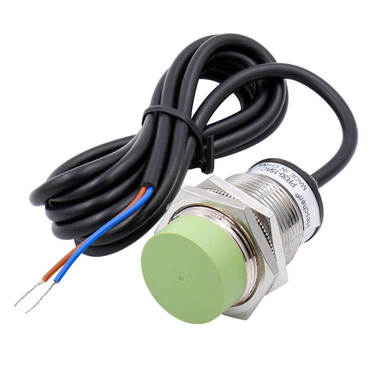Heschen Inductive Proximity Sensor Switch PR30-15AC Cylindrical Type, 15mm Sensing, M30 Round, 100-240VAC 2-Wire, Non-Shielded, NC(Normally Closed) CE