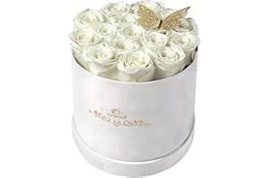 Cyrabota 16 Roses in a Box, Preserved Flowers Gifts for Women, Forever Flowers for Delivery, Flower Birthday Gifts Box for Her, Eternal Flowers Rose Gifts for Mom, White