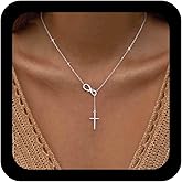 TseanYi Bohemia Cross Y Drop Necklace Gold Number 8 Choker Necklace Vintage Crucifix Pendant Necklaces Adjustable Religious Christian Chain Necklaces Jewelry for Women