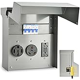 RV Electrical Panel with Breaker, Temporary Power RV Outlet Box with 20 30 50 Amp Receptacle, Weatherproof RV Electrical Power Outlet Power for Hookup Camper Travel Trailer Motorhome