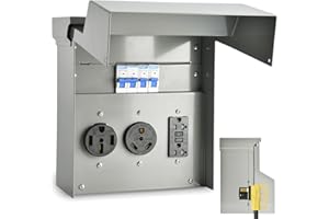 RV Electrical Panel with Breaker, Temporary Power RV Outlet Box with 20 30 50 Amp Receptacle, Weatherproof RV Electrical Powe