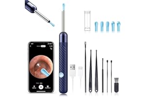 LEIPUT Ear Wax Removal - Earwax Remover Tool with 8 Pcs Ear Set - Ear Canal Cleaner with 1080P Camera - Ear Cleaning Kit with 6 Ear Spoon - Ear Camera for iOS & Android (Navy Blue)