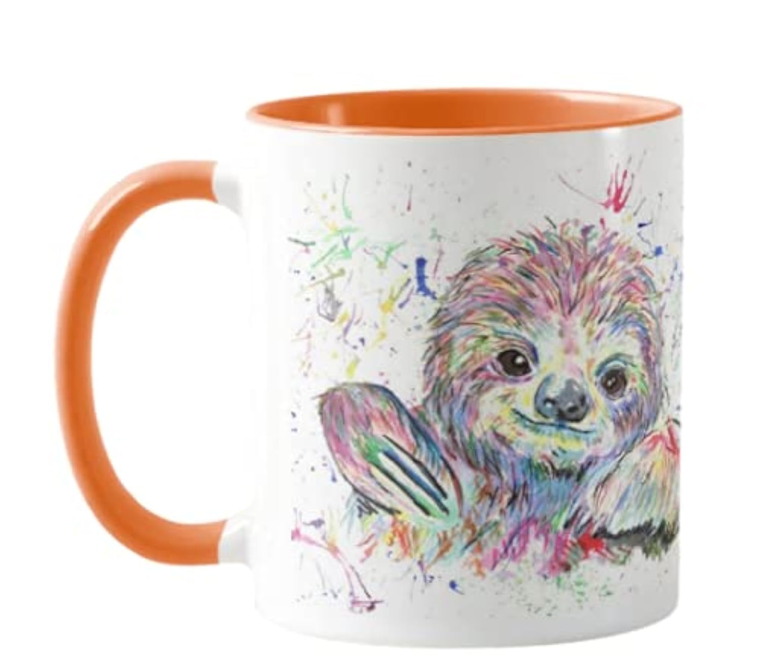 Vixar Sloth Watercolour Rainbow Art Coloured Mug Cup, Gift, Birthday, Work, Office, Christmas Tea Coffee (Orange)