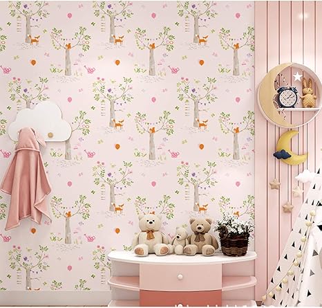 Amazon Co Jp 漫画の木の壁カバー じゃない 不織 布 壁紙 ロール かわいい壁壁画男の子の子供の子供 S ルーム ピンク 0 53 10m ホーム キッチン