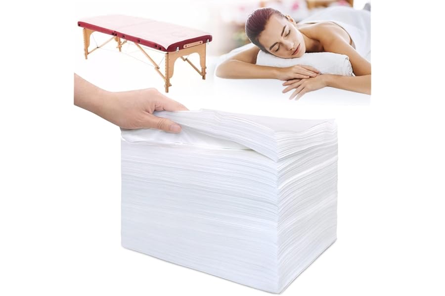 100Pcs Disposable Massage Table Sheets 31.5″ x 71″ Non-Woven Fabric Bed Covers for Ultimate Hygiene and Comfort in Massage, Tattoo, and Spa Treatments, Breathable and Durable Sheets(White)
