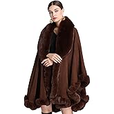 Faux Fur Shawls and Wraps Women 2026 Winter Knit Ponchos Elegant Evening Dress Shawl Cape Cloak Coat Fur Collar