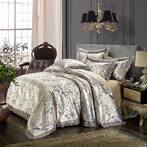4-Piece Classical European Satin Jacquard Bedding Quilt Set, Duvet Cover Set 220cmx240cm (86x94 Inch) and 2 Pillow Shams 19x29 Inch (Style 7, QUEEN)