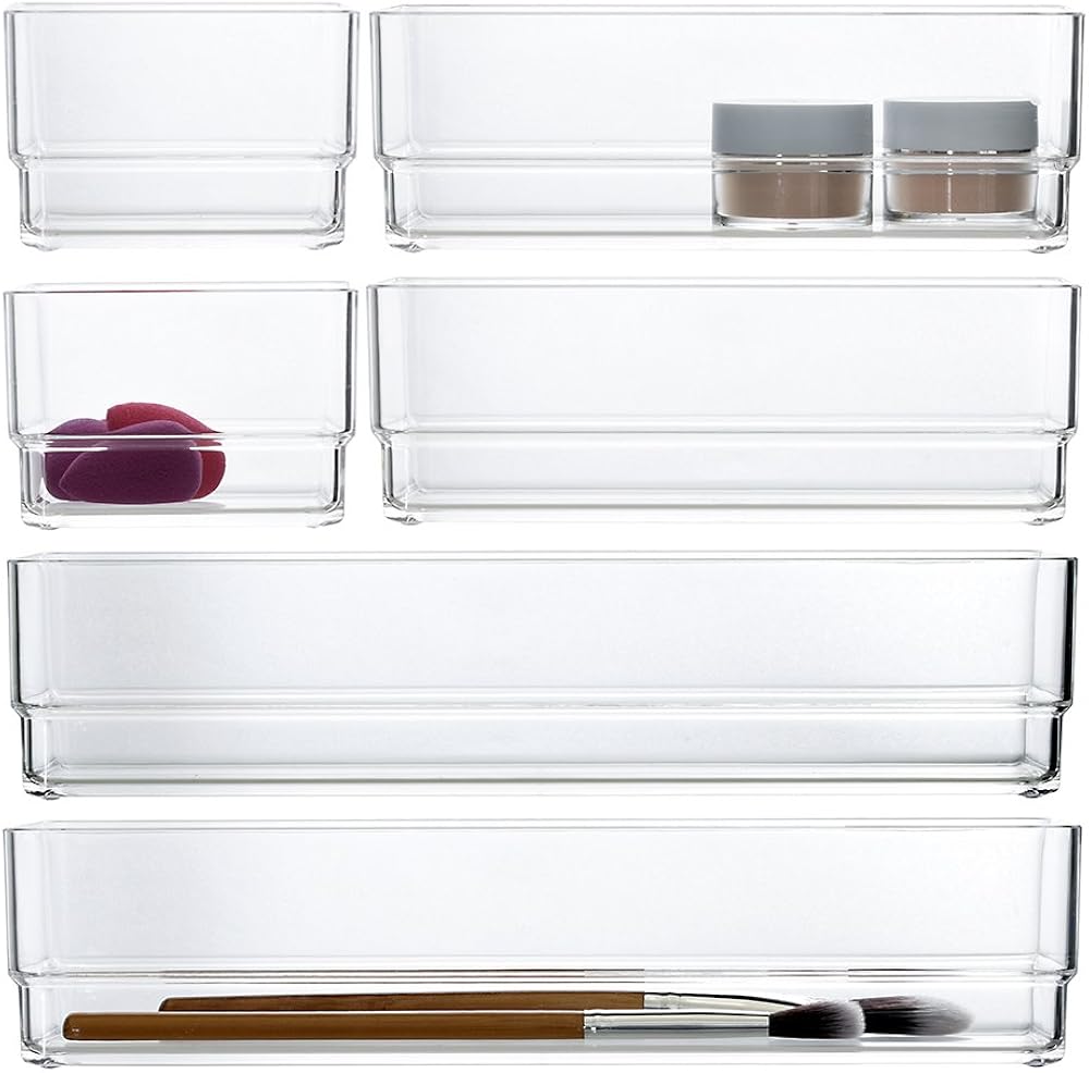 STORi Clear Plastic Vanity and Desk Drawer Organizers | 6 Piece Set: Clothing