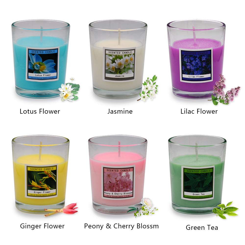 Set of 12 Scented Candles with 6 Fragrances, Natural Soy Wax Votive Candles for Party Dinner Yoga and Thanksgiving : Beauty