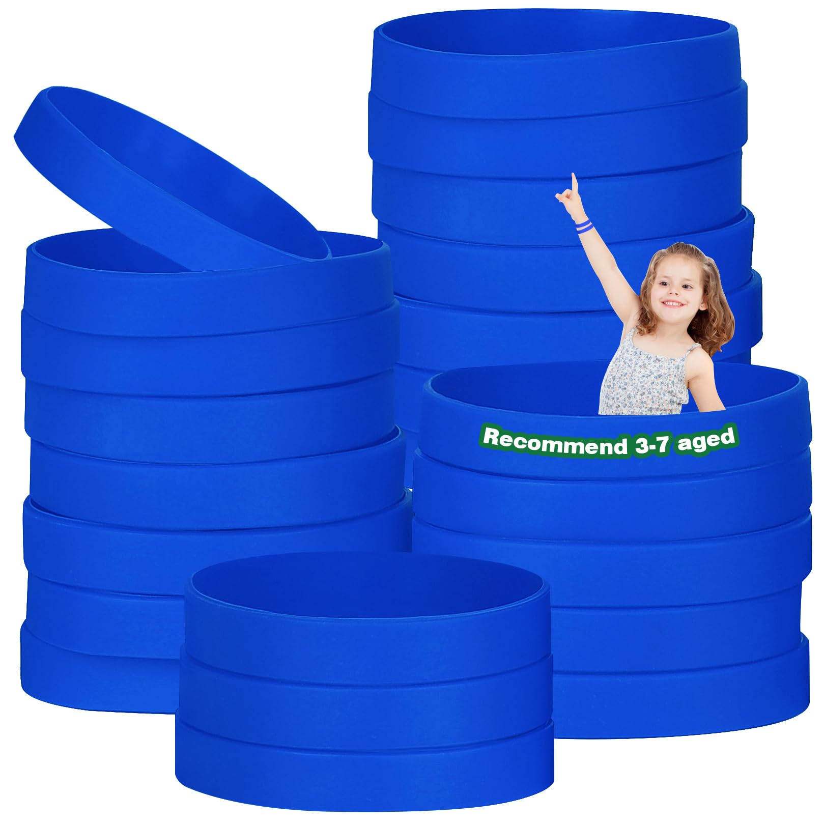 25PCS Silicone Bracelets Wristbands for kids,Blank Rubber Wristbands Elastic Universal Bracelets Rubber Wholesale Bracelet bands bulk Blue