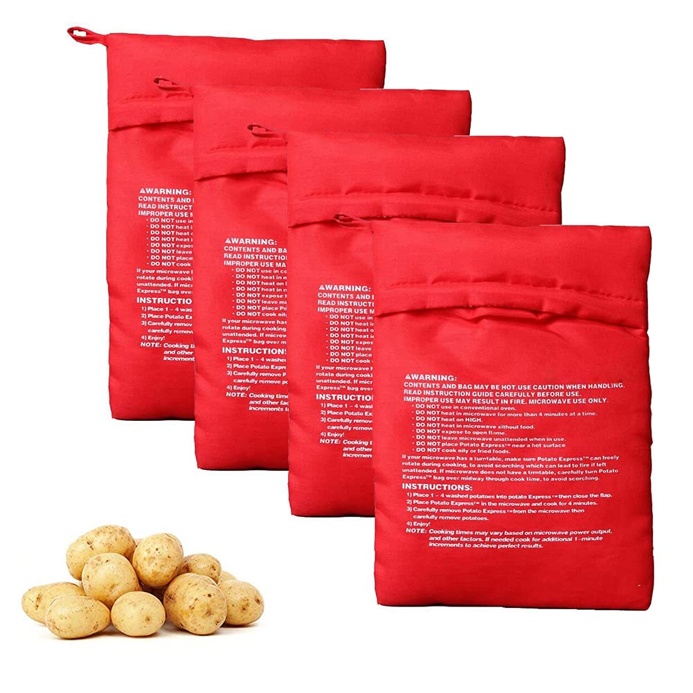 4Pcs Microwave Potato Bag Reusable Microwave Cooker Bag Baked Potato Pouch Perfect Potatoes in Just 4 Minutes