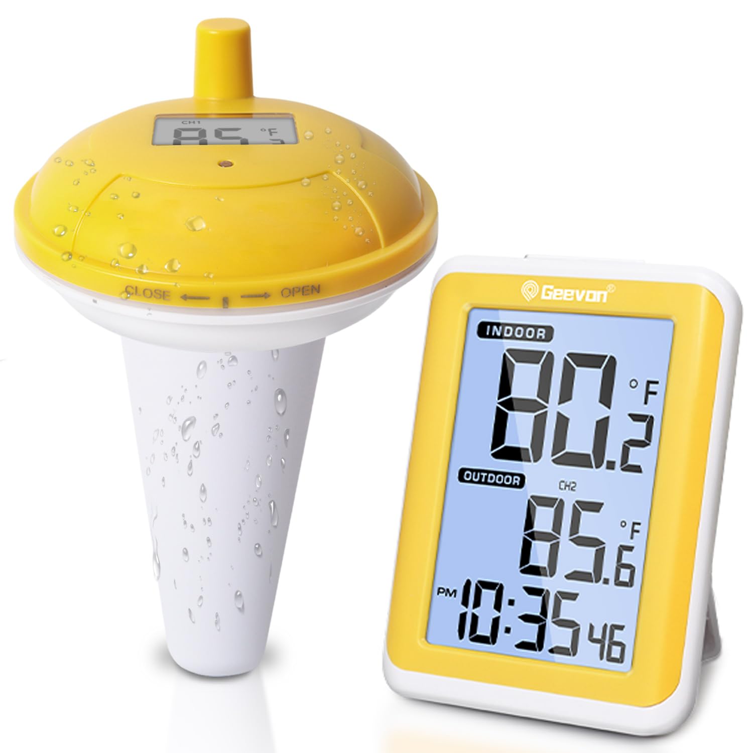 Geevon Pool Thermometer Floating Easy Read with Large Display, Upgraded Waterproof Digital Pool Thermometer Wireless for Swimming Pool, Small Ponds, Spa Water Temperature Thermometer