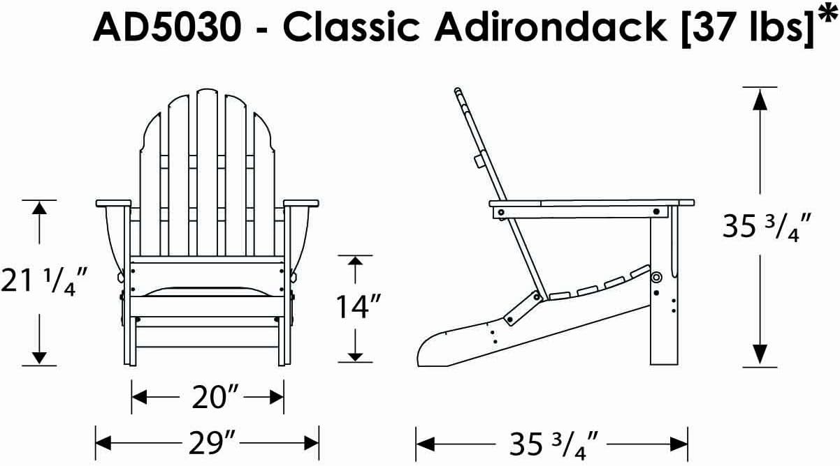 POLYWOOD AD5030WH Classic Folding Adirondack Chair, 35.00" x 29" x 35.00", White : Adirondack Chairs : Garden & Outdoor