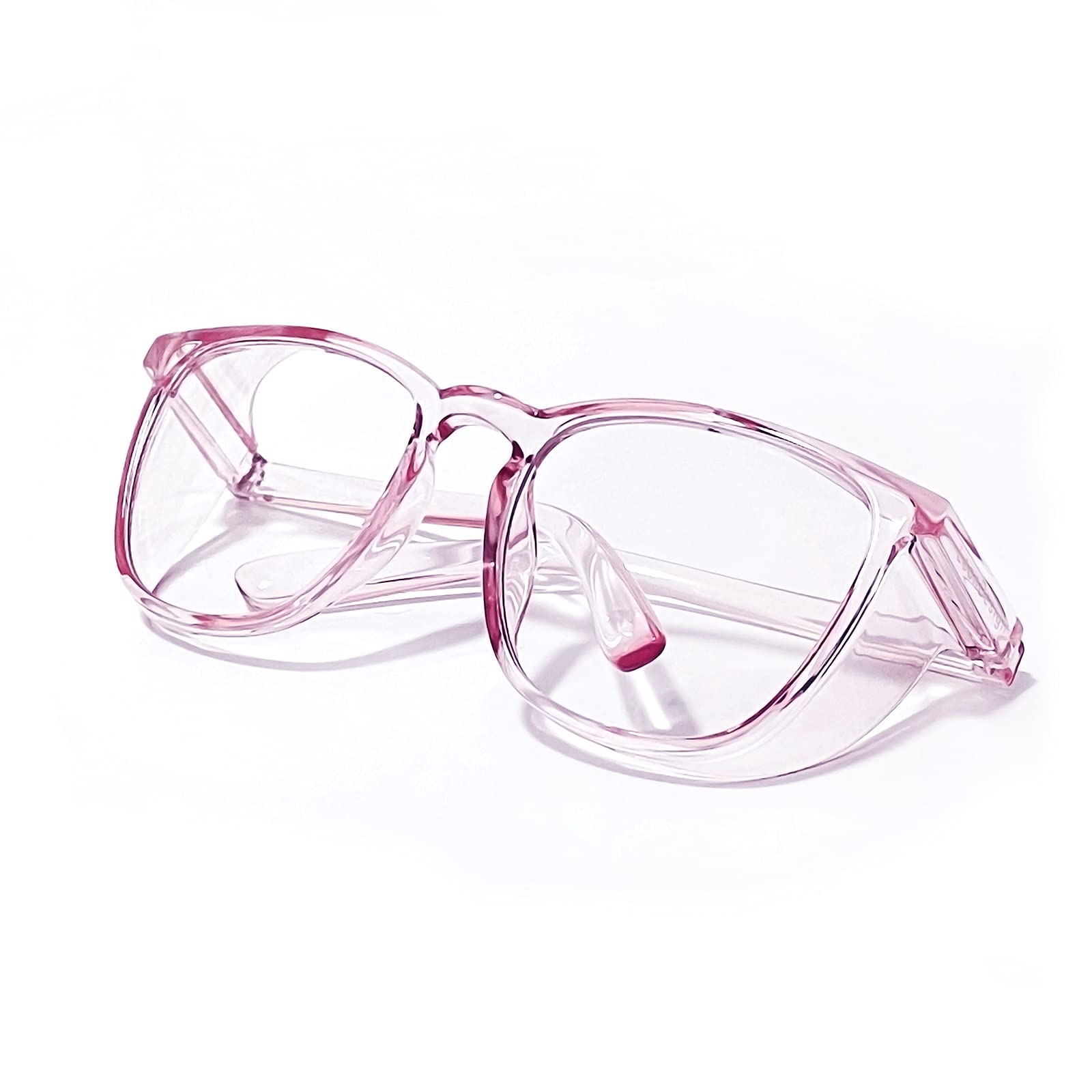 LeonDesigns Safety Goggles Anti-Fog Tactical glasses with Side Shields Clear Safety glasses with Anti-Scratch UV400 protection Lens Goggles Inside Eyeglasses (Square transparent Pink)