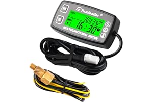 Runleader Digital Tach Hour Meter,Engine Temperature Gauge,Alert RPM & Temp,Backlights Display for Lawn Tractor Compressor Ge