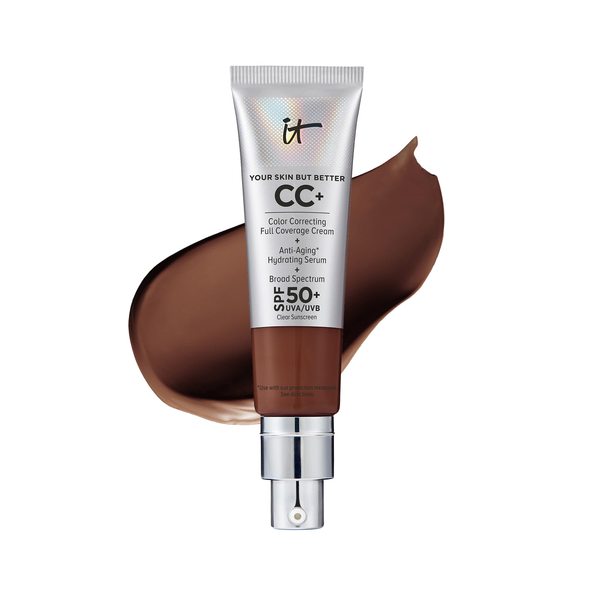 Photo 1 of IT Cosmetics CC+ Cream (Deep Bronze) - Natural Full Coverage Foundation With SPF 50+, Color Corrector & Anti-Aging Hydrating Serum, Hyaluronic Acid + Peptides, Lightweight - 1.08 fl oz