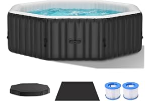 NAIZEA Inflatable Hot Tub 6 Person, Outdoor Portable Hot Tub with 130 Air Jets, Circulation Heating & Filter System, PVC Hott