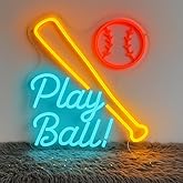 Baseball Neon Sign for Wall Decor, LED Neon Lights for Bedroom, Game Room, Man Cave, Bar, Teen Room, Boys Room, Girls Room, Baseball Bat and Ball Neon Wall Sign, Cool Baseball Room Decor, USB Powered LED Wall Light, 13.4" x 11.8" (Red+Yellow+Blue)