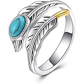 HOPEEZZ Turquoise Feather Rings for Women Sterling Silver Turquoise Ring Jewelry Gift