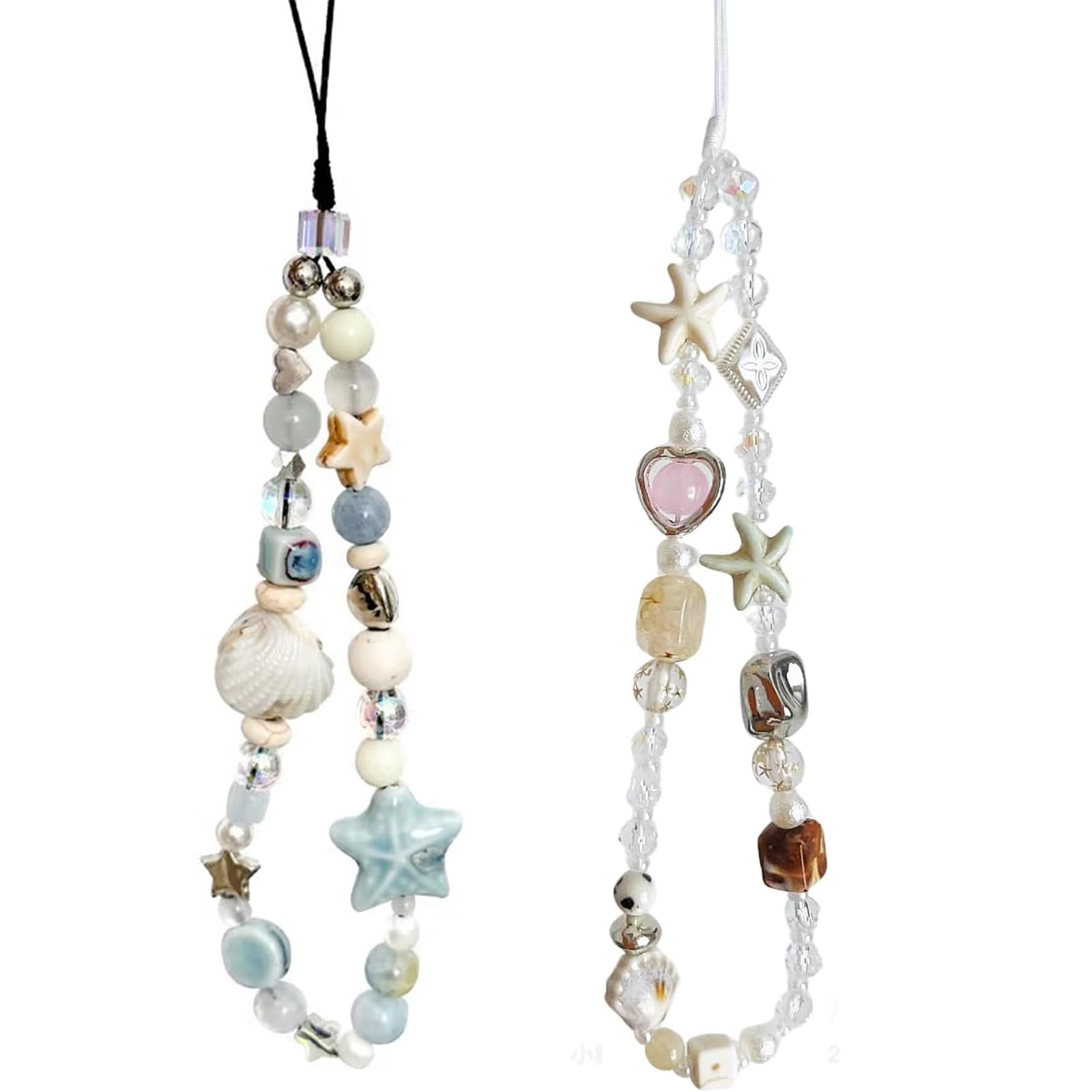 Photo 1 of 2 Pcs Phone Charm Strap Universal Hand Phones Wrist Strap Camera Lanyard Pearl Beaded Cute Chain String Accessories Universal for All Smartphones Samsung Women Girls Phones Bag Keychain Beach Style