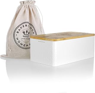 LARS NYSØM Brotkasten I Brotdose in Weiß mit inkludiertem Brotsack aus Leinen für langanhaltende Frische I Brotbox mit hochwertigem Bambusdeckel verwendbar als Schneidebrett I 34x19x13cm
